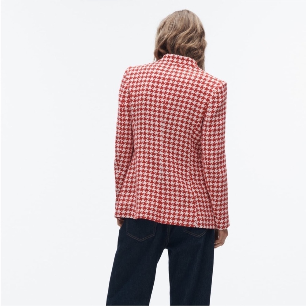 Zara Red and White Houndstooth Blazer Tailored Fit - Picture 11 of 12